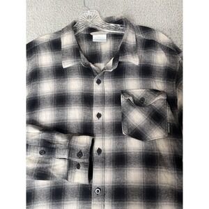 Columbia‎ Mens Flannel Shirt Button Down Long Sleeve Plaid Black Beige Casual